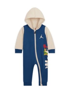 Nike Air Jordan Blue & Cream Color Messy Room Hooded Infant Coveralls, 3-6M (6M)